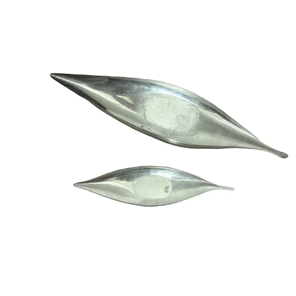 Crate and Barrel Torrey Leaf‎ Metal Platter Large small lot of 2 set